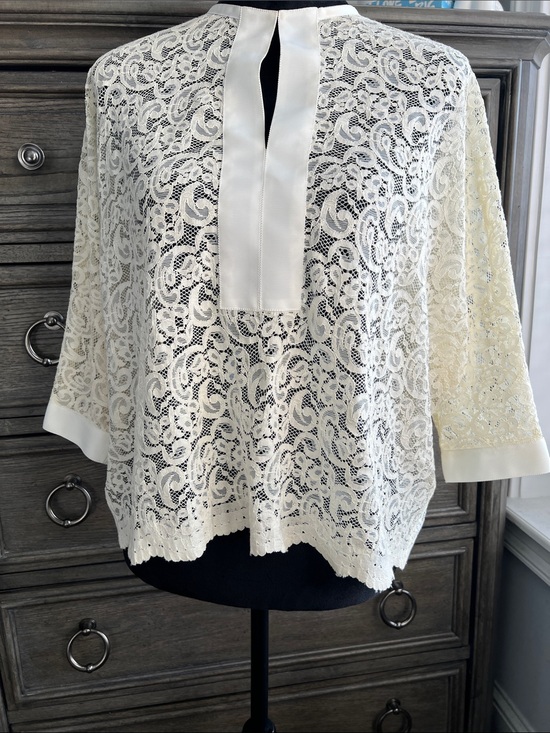 TOMORROWLAND Tops - Ivory Lace Blouse with Satin Trim - Women's Elegant Pullover